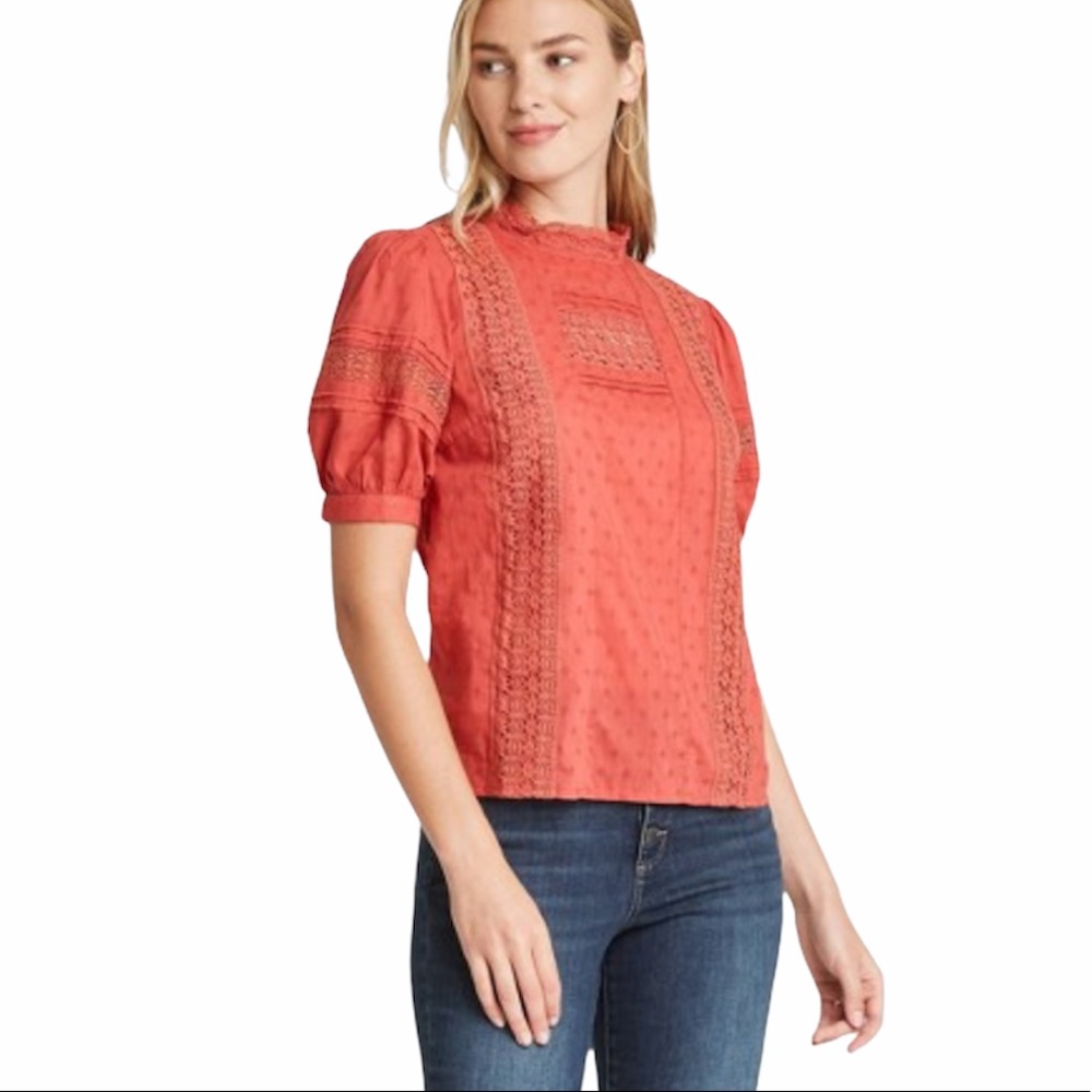 5/$25 UNIVERSAL THREAD pink orange eyelet blouse